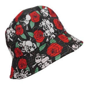 Eighty Eight Black Goth  Skull Rose Print retro 90s Skater Bucket Hat